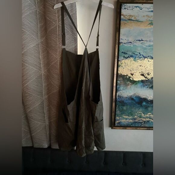Torrid Green Linen Blend Short-all Romper Size 4 Sleeveles Pockets - Picture 4 of 15